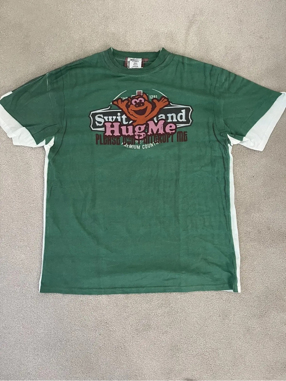 Vetements Green & White 'Hug Me' Graphic Tee